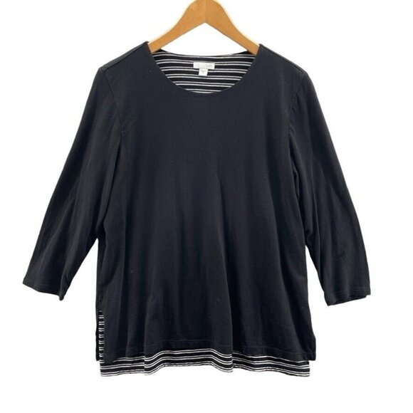 J. Jill Top womens Medium Black White Stripe Layered Cotton Modal Long Sleeve‎ - Picture 1 of 8